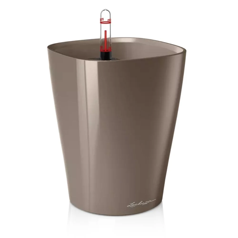 Ghiveci Auto-Irigant Lechuza Deltini 1,2 l, bej lucios, sistem de autoirigare, insert detasabil, strat de drenaj