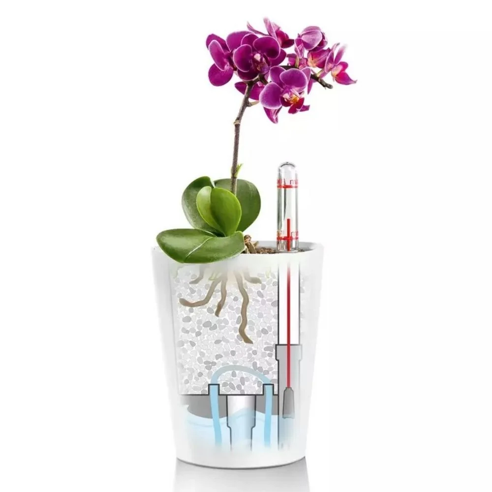 Ghiveci Auto-Irigant Lechuza Deltini 1,2 l, bej lucios, sistem de autoirigare, insert detasabil, strat de drenaj