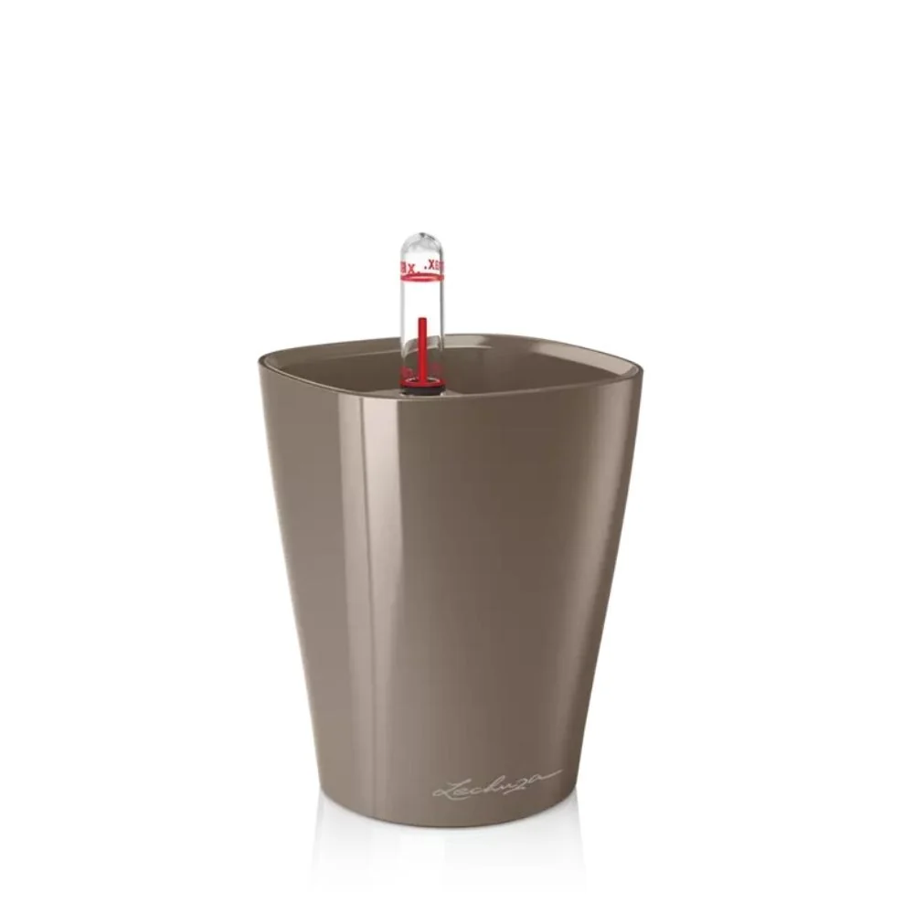 Ghiveci Auto-Irigant Lechuza Mini Deltini 0,4 l, bej lucios, sistem de autoirigare, insert detasabil, strat de drenaj