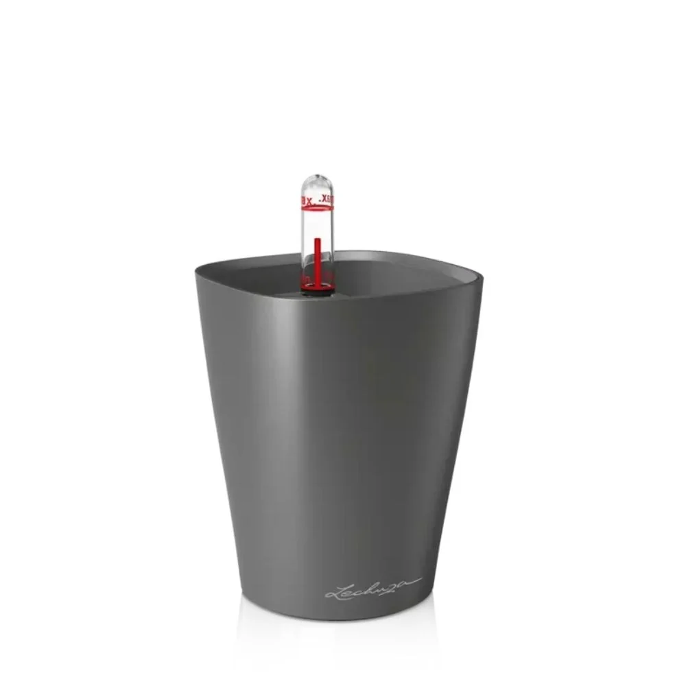 Ghiveci Auto-Irigant Lechuza Mini Deltini 0,4 l, gri mat, sistem de autoirigare, insert detasabil, strat de drenaj