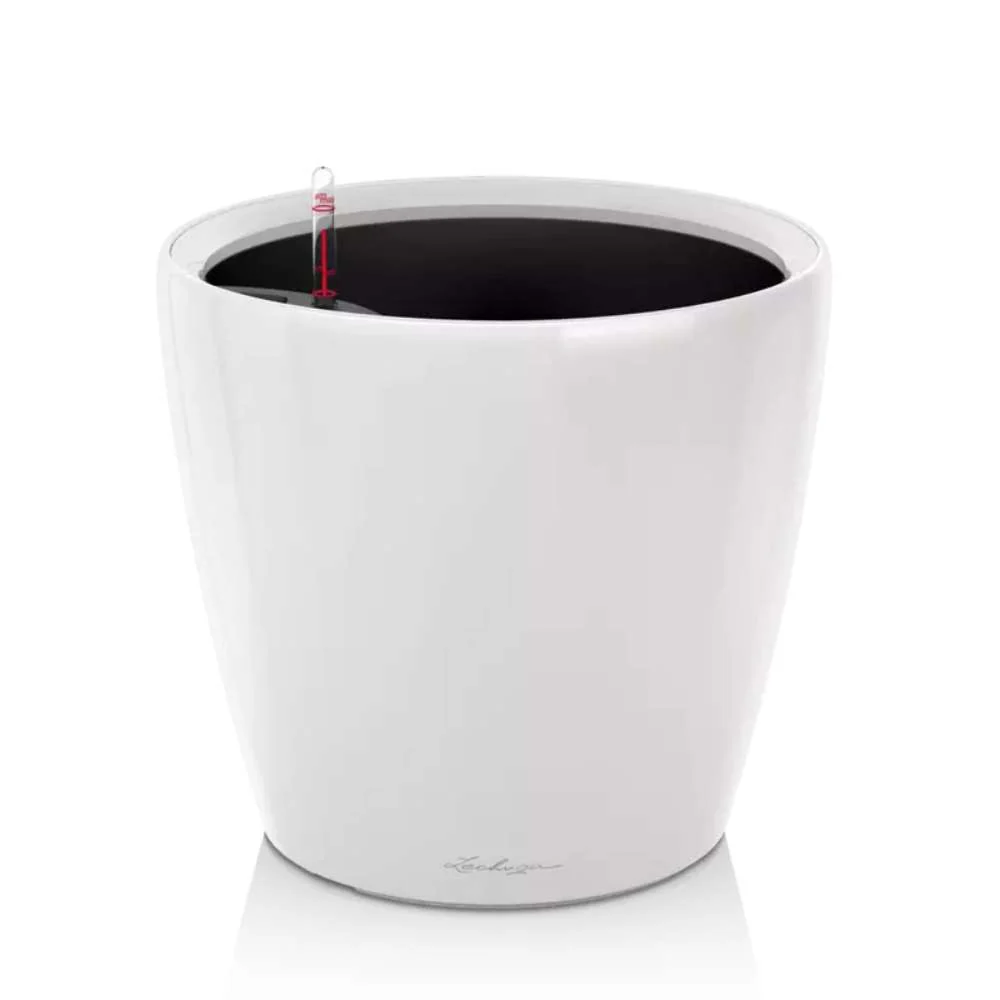 Ghiveci Auto-Irigant Lechuza Classico Premium 35 LS, 13 l, alb lucios, sistem de autoirigare, insert detasabil, strat de d...