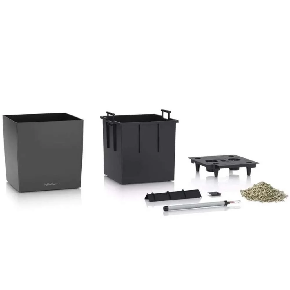 Ghiveci Auto-Irigant Lechuza Cube Premium 30, 12 l, bej lucios, sistem de autoirigare, insert detasabil, strat de drenaj