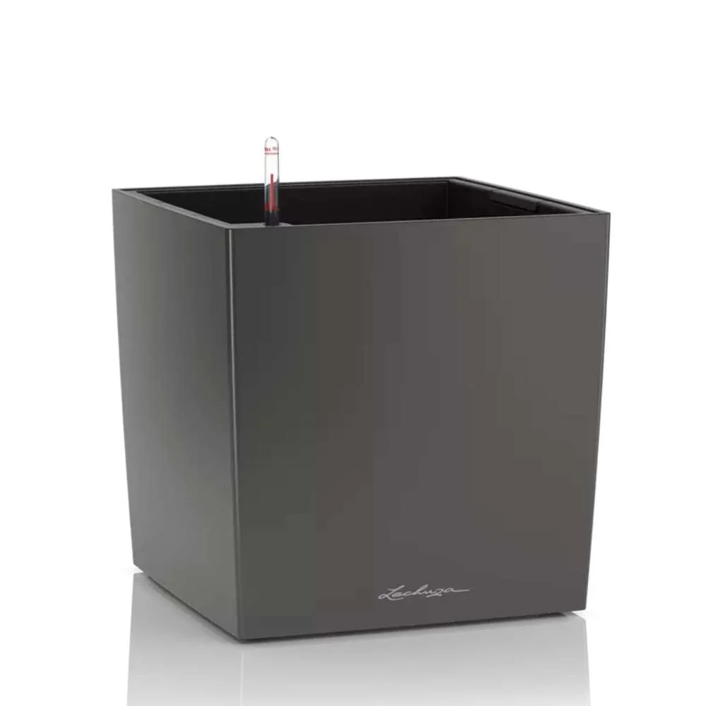 Ghiveci Auto-Irigant Lechuza Cube Premium 30, 12 l, negru metalic, sistem de autoirigare, insert detasabil, strat de drenaj