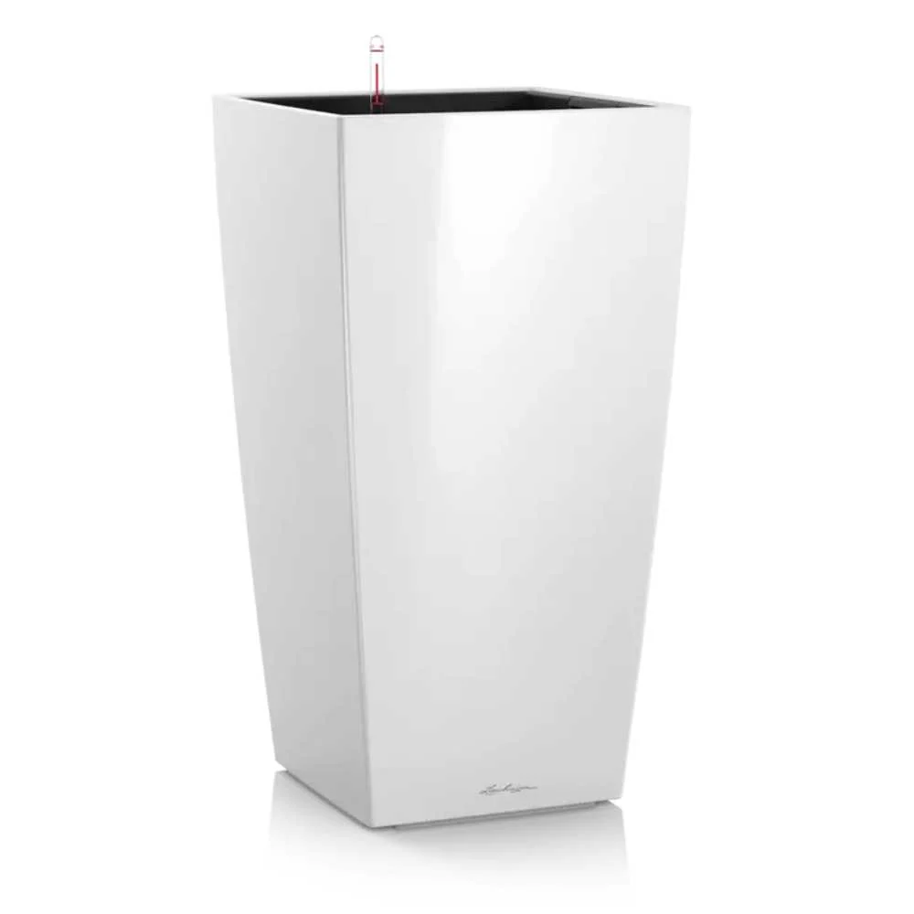Ghiveci Auto-Irigant Lechuza Cubico Premium 22, 6 l, alb lucios, sistem de autoirigare, insert detasabil, strat de drenaj