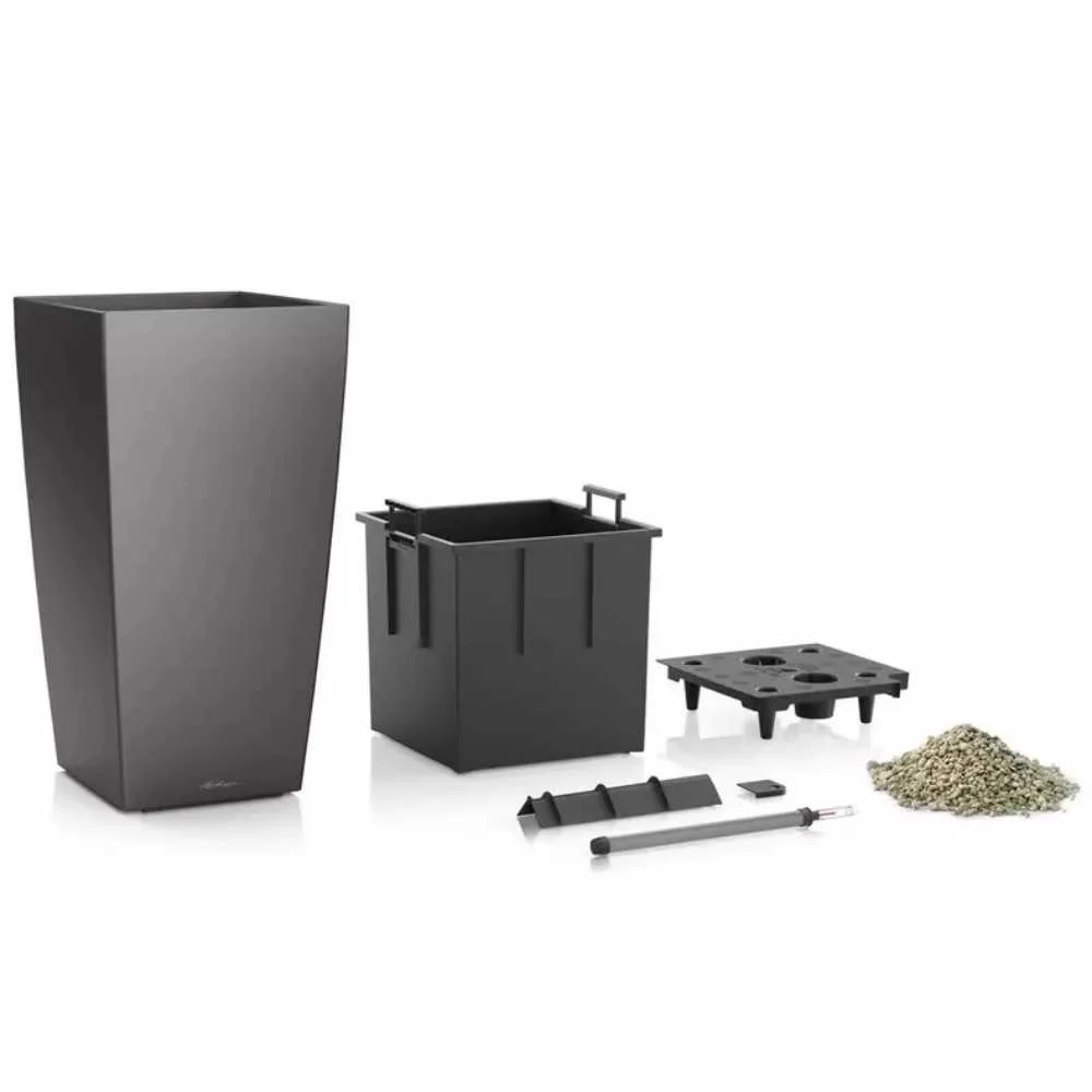Ghiveci Auto-Irigant Lechuza Cubico Premium 22, 6 l, alb lucios, sistem de autoirigare, insert detasabil, strat de drenaj