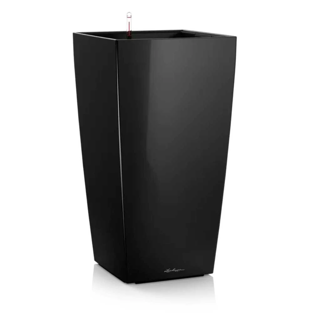Ghiveci Auto-Irigant Lechuza Cubico Premium 30, 14 l, negru lucios, sistem de autoirigare, insert detasabil, strat de drenaj