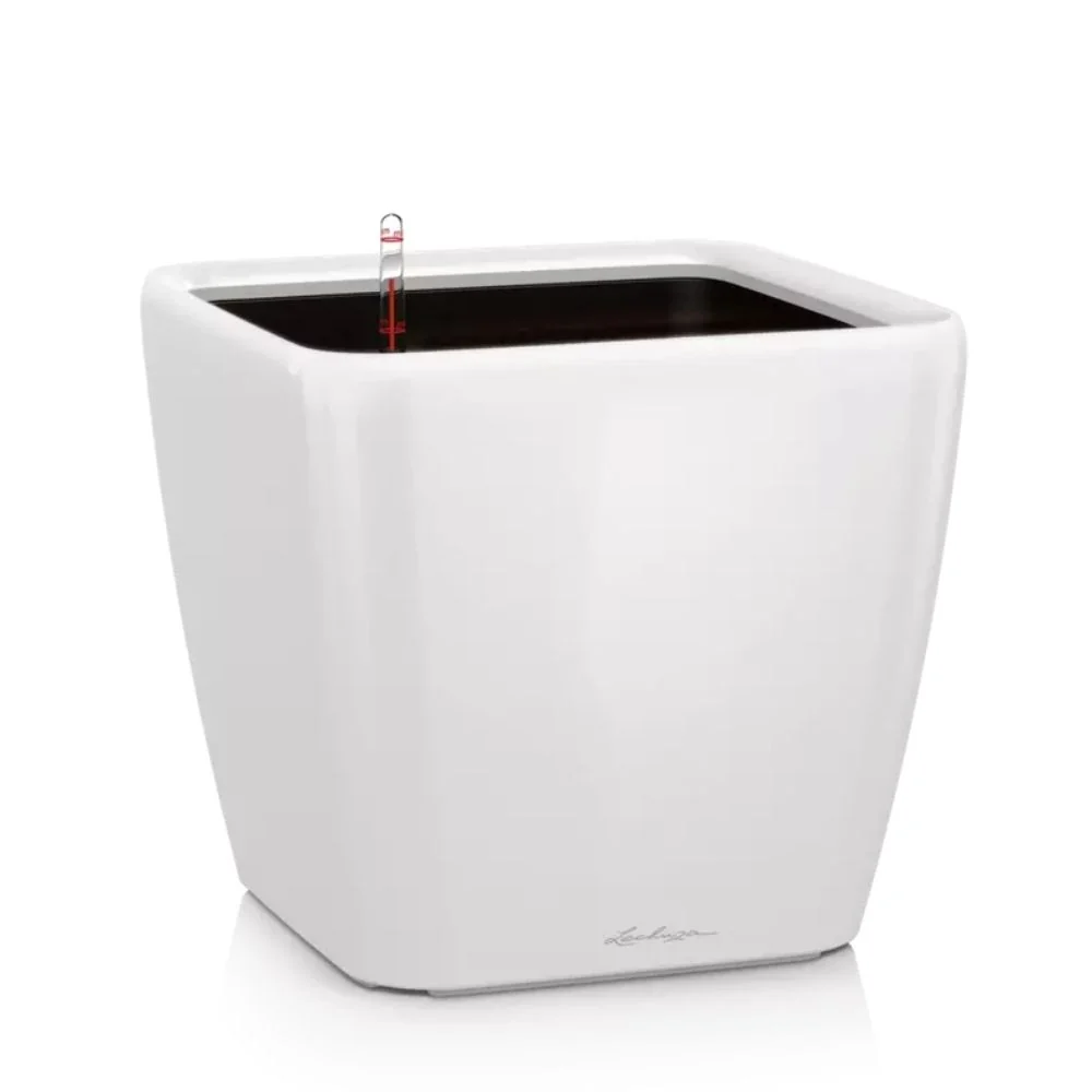 Ghiveci Auto-Irigant Lechuza Quadro Premium 21 LS, 4 l, Alb lucios, sistem de autoirigare, insert detasabil, strat de drenaj