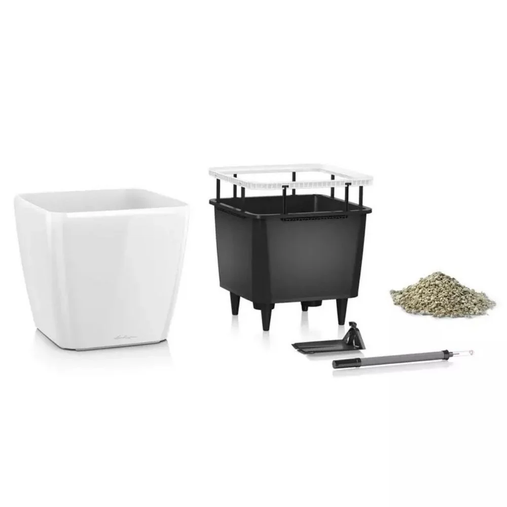 Ghiveci Auto-Irigant Lechuza Quadro Premium 21 LS, 4 l, Bej lucios, sistem de autoirigare, insert detasabil, strat de drenaj