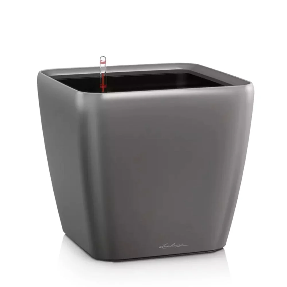 Ghiveci Auto-Irigant Lechuza Quadro Premium 21 LS, 4 l, Gri metalic, sistem de autoirigare, insert detasabil, strat de drenaj