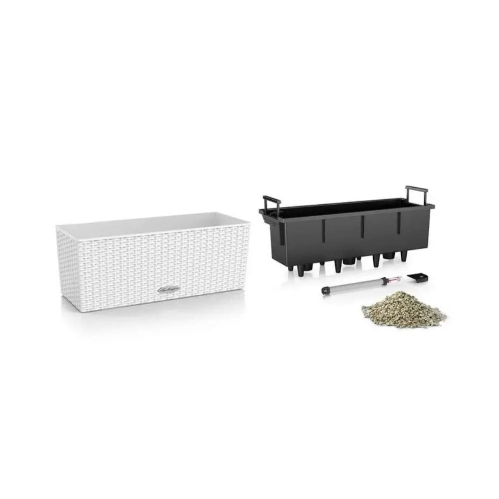 Ghiveci Auto-Irigant Lechuza Balconera Cottage 50, 8 l, efect de ratan alb, sistem de autoirigare, insert detasabil, strat...