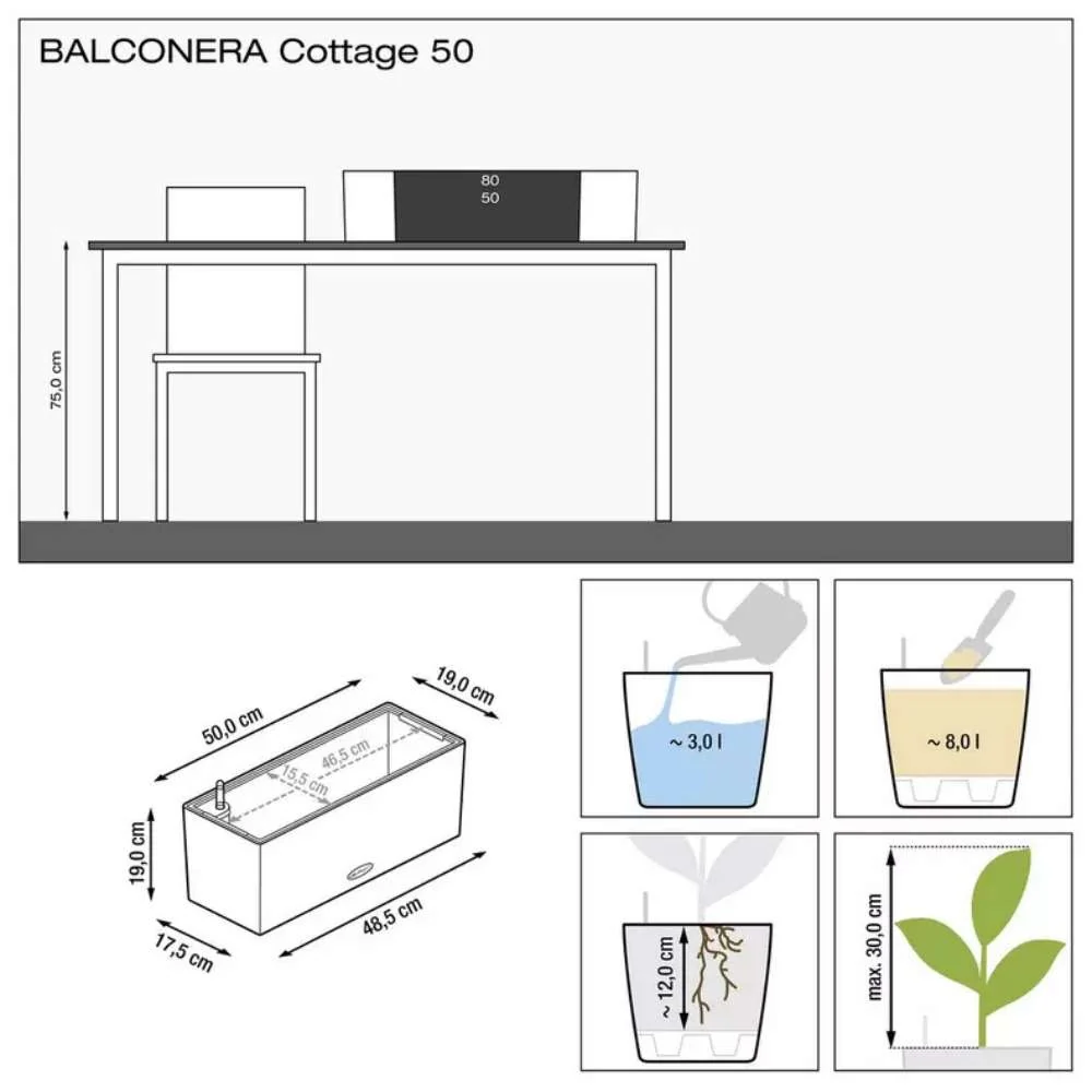 Ghiveci Auto-Irigant Lechuza Balconera Cottage 50, 8 l, efect de ratan negru, sistem de autoirigare, insert detasabil, str...