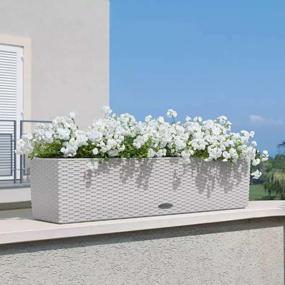 Ghiveci Auto-Irigant Lechuza Balconera Cottage 80, 12 l, efect de ratan gri, sistem de autoirigare, insert detasabil, stra...