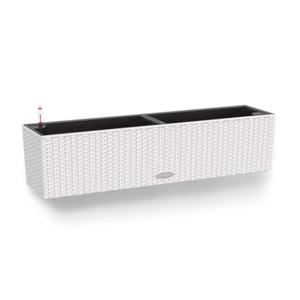Ghiveci Auto-Irigant Lechuza Balconera Cottage 80, 12 l, efect de ratan alb, sistem de autoirigare, insert detasabil, stra...