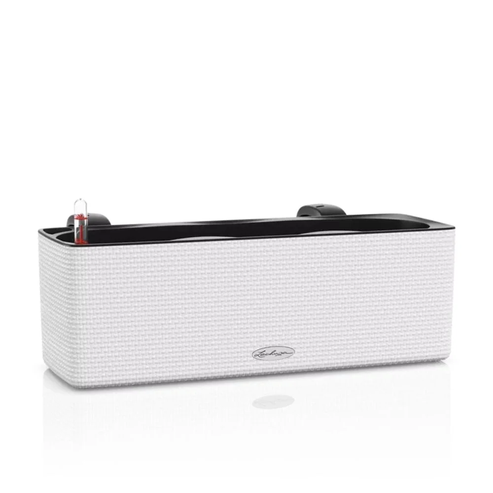 Ghiveci Auto-Irigant Lechuza Cube Color Triple, alb tip ratan, pentru plante cu ghiveci, sistem de autoirigare, include br...