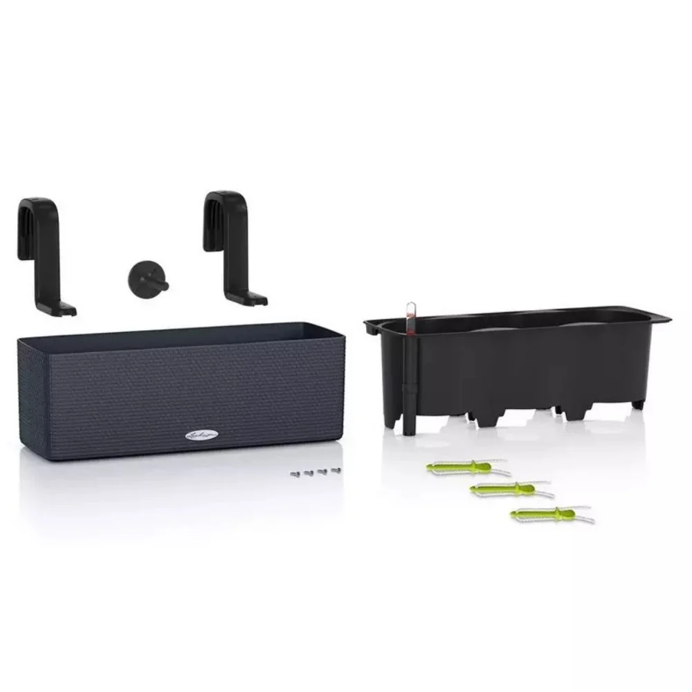 Ghiveci Auto-Irigant Lechuza Cube Color Triple, negru tip ratan, pentru plante cu ghiveci, sistem de autoirigare, include...