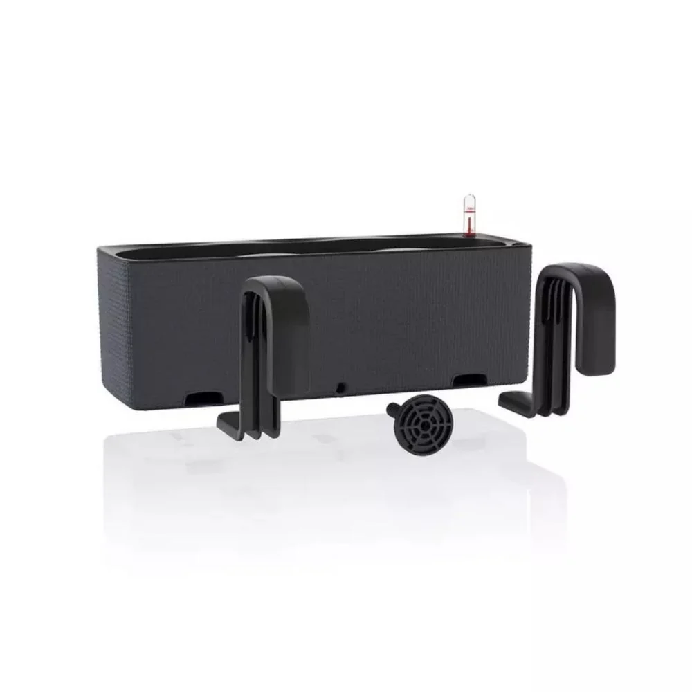 Ghiveci Auto-Irigant Lechuza Cube Color Triple, negru tip ratan, pentru plante cu ghiveci, sistem de autoirigare, include...