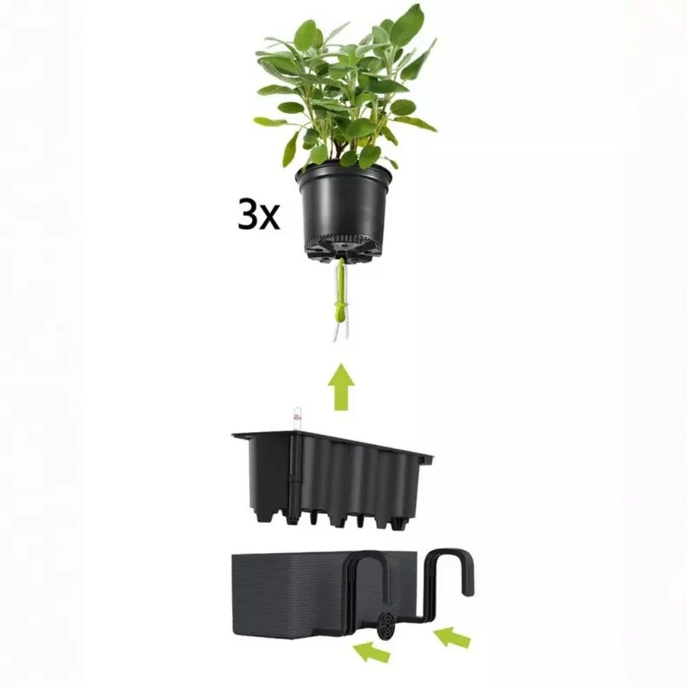 Ghiveci Auto-Irigant Lechuza Cube Color Triple, negru tip ratan, pentru plante cu ghiveci, sistem de autoirigare, include...
