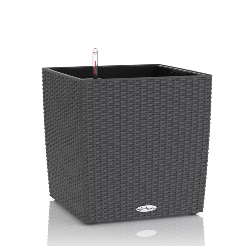 Ghiveci Auto-Irigant Lechuza Cube Cottage 30, 12 l, efect de ratan gri, pentru plante cu ghiveci, sistem de autoirigare, i...