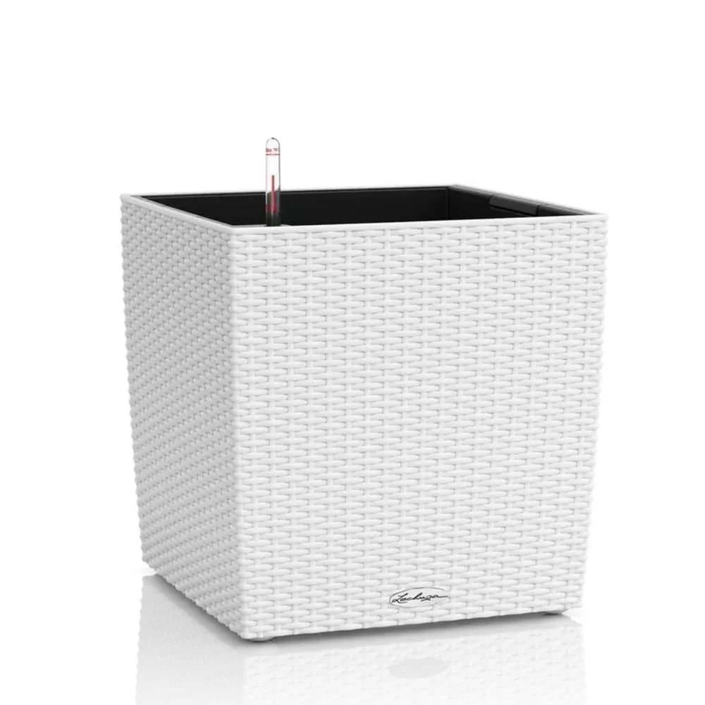 Ghiveci Auto-Irigant Lechuza Cube Cottage 40, 31 l, efect de ratan alb, pentru plante cu ghiveci, sistem de autoirigare, i...