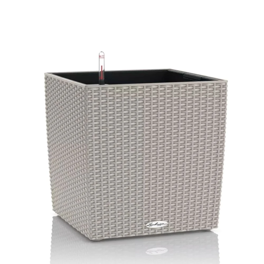 Ghiveci Auto-Irigant Lechuza Cube Cottage 40, 31 l, efect de ratan bej, pentru plante cu ghiveci, sistem de autoirigare, i...