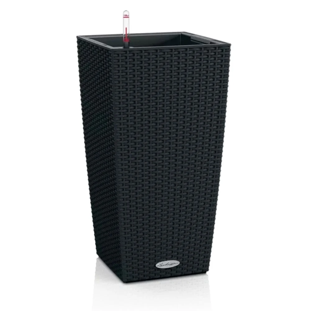 Ghiveci Auto-Irigant Lechuza Cubico Cottage 30, 14 l, efect de ratan negru, pentru plante cu ghiveci, sistem de autoirigar...
