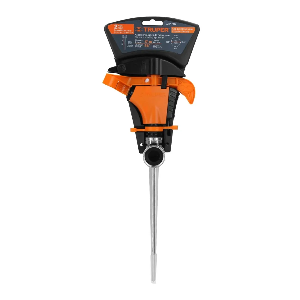 Aspersor pulsator din plastic, cu spin, 90° - 360°, raza 17 m, Truper