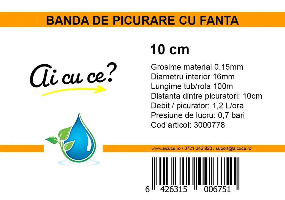 Bandă de picurare cu fantă 6mil, 1.2 l/h, 10cmx500m