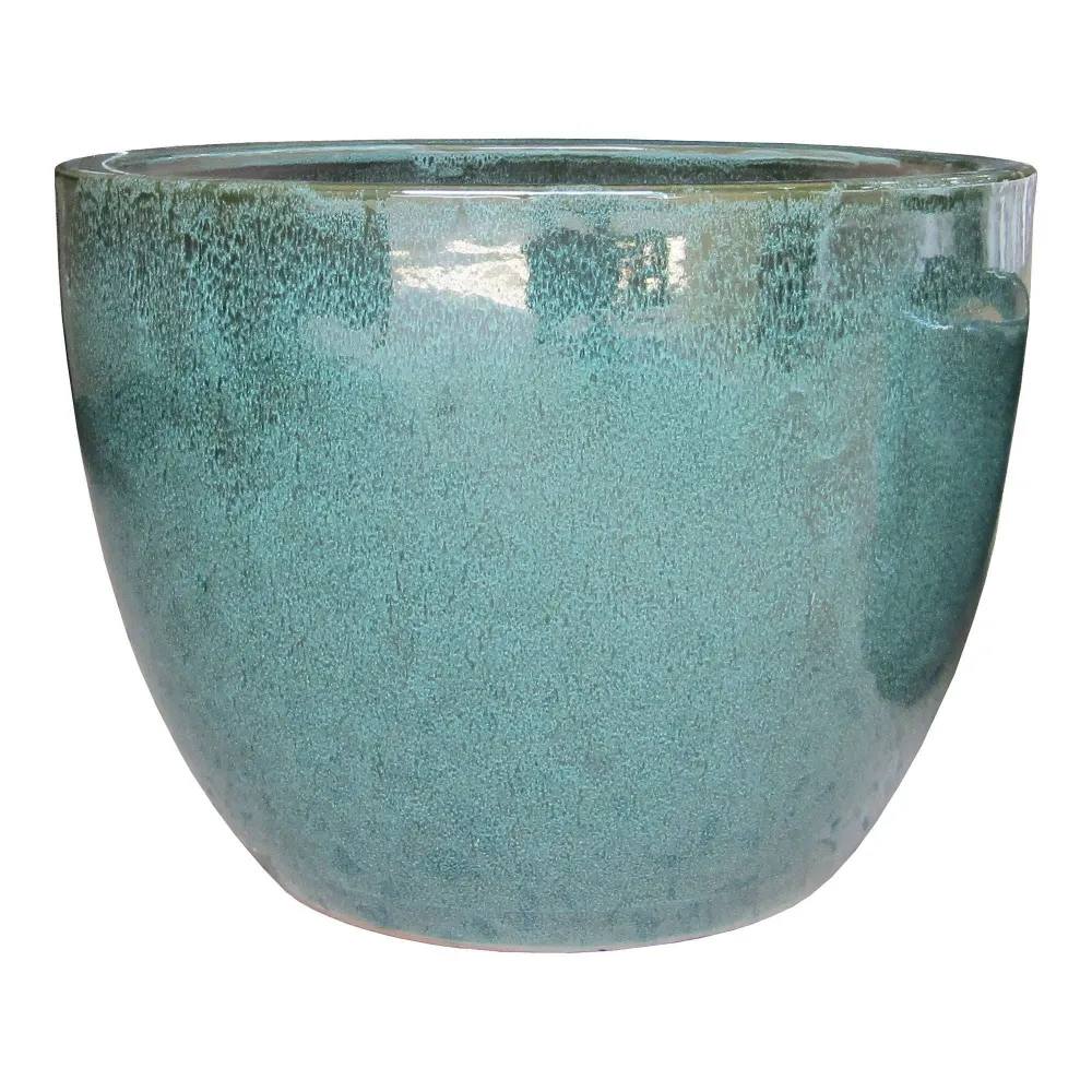 Burnley Ghivece din ceramica glazurata verde, cu gaura de drenaj, set de 3