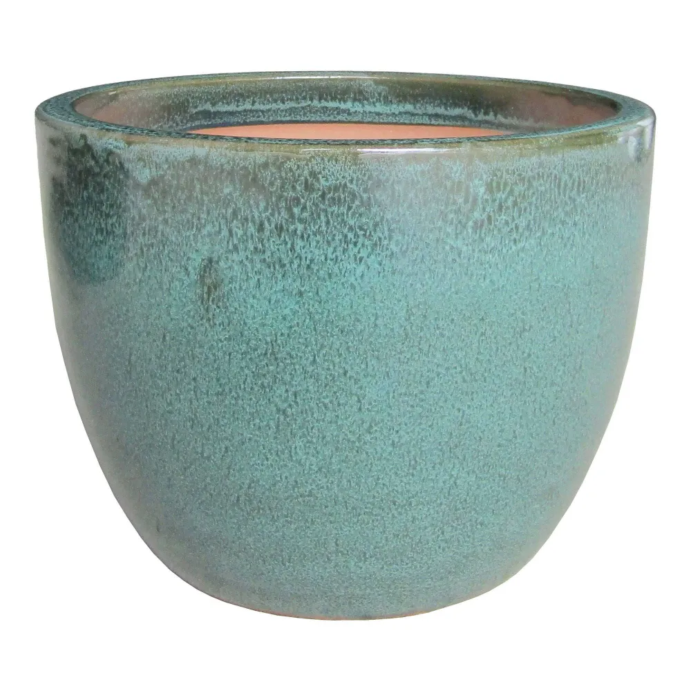 Burnley Ghivece din ceramica glazurata verde, cu gaura de drenaj, set de 3