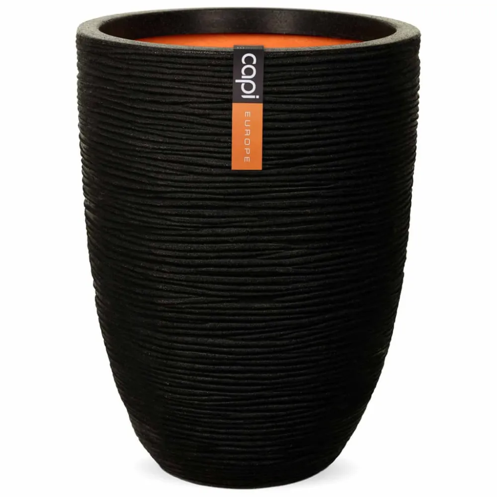 Capi Vas de plante Nature Rib elegant, negru, 46x58 cm, adânc, KBLR783