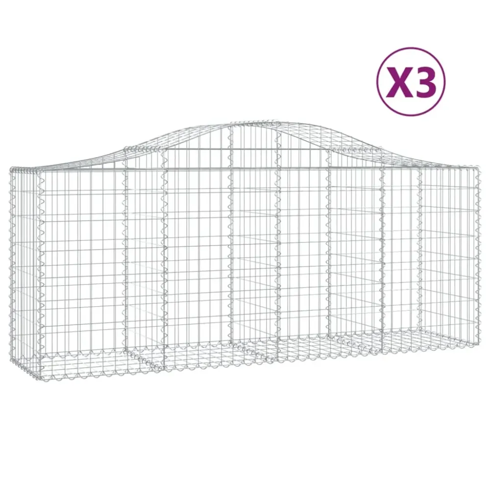 Coșuri gabion arcuite 3 buc, 200x50x80/100 cm, fier galvanizat