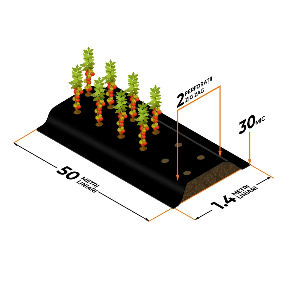 Folie de mulcire perforată Grosime 30 microni; Dimensiune 1.4 x 50m