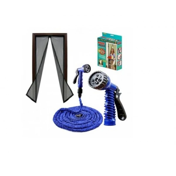 Furtun extensibil de gradina de 30 metri, + Accesoriu pentru stropit cu 3 moduri de stropirer + Perdea magnetica usa antii...