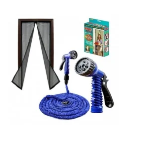 Furtun extensibil de gradina de 60 metri + Furtun extensibil 22,5m + Accesoriu pentru stropit + Perdea magnetica antiinsecte