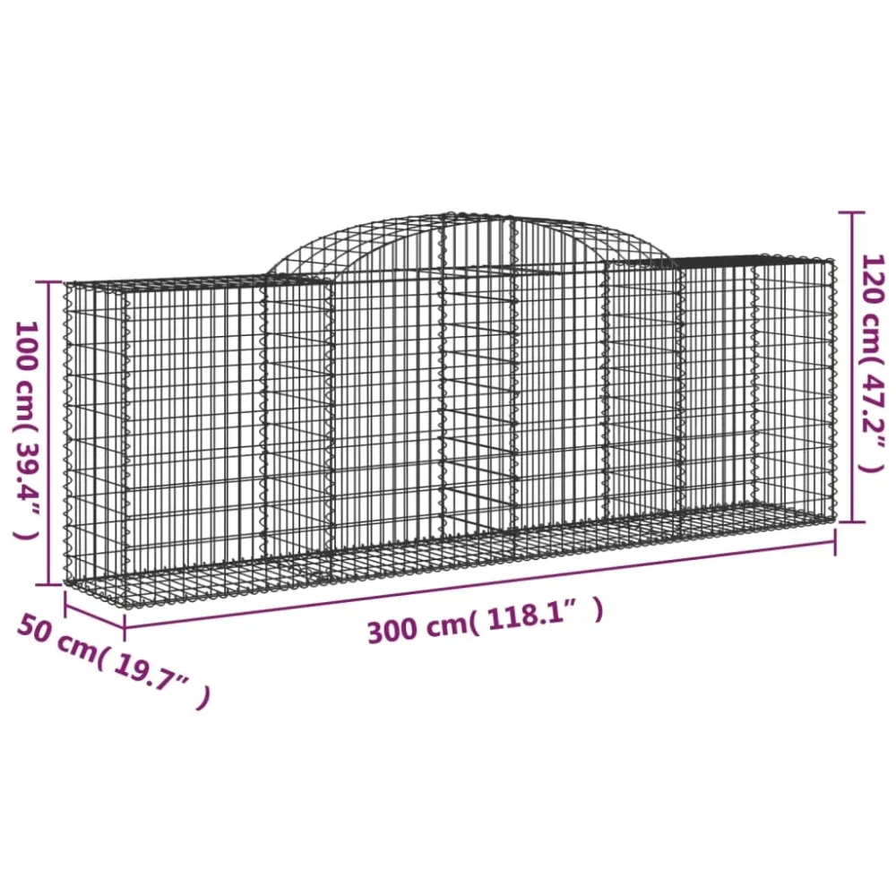 Coș gabion arcuit, 300x50x100/120 cm, fier galvanizat