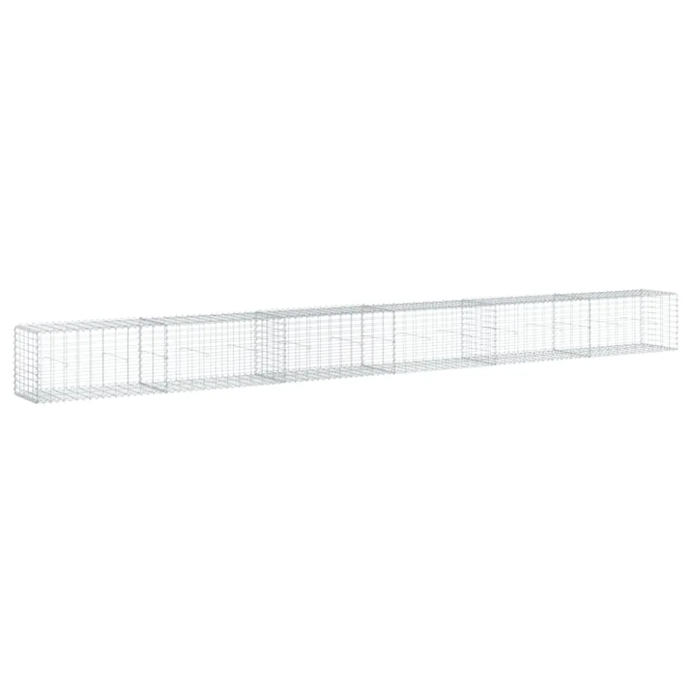 Coș gabion cu capac, argintiu, 600x50x50 cm, fier galvanizat