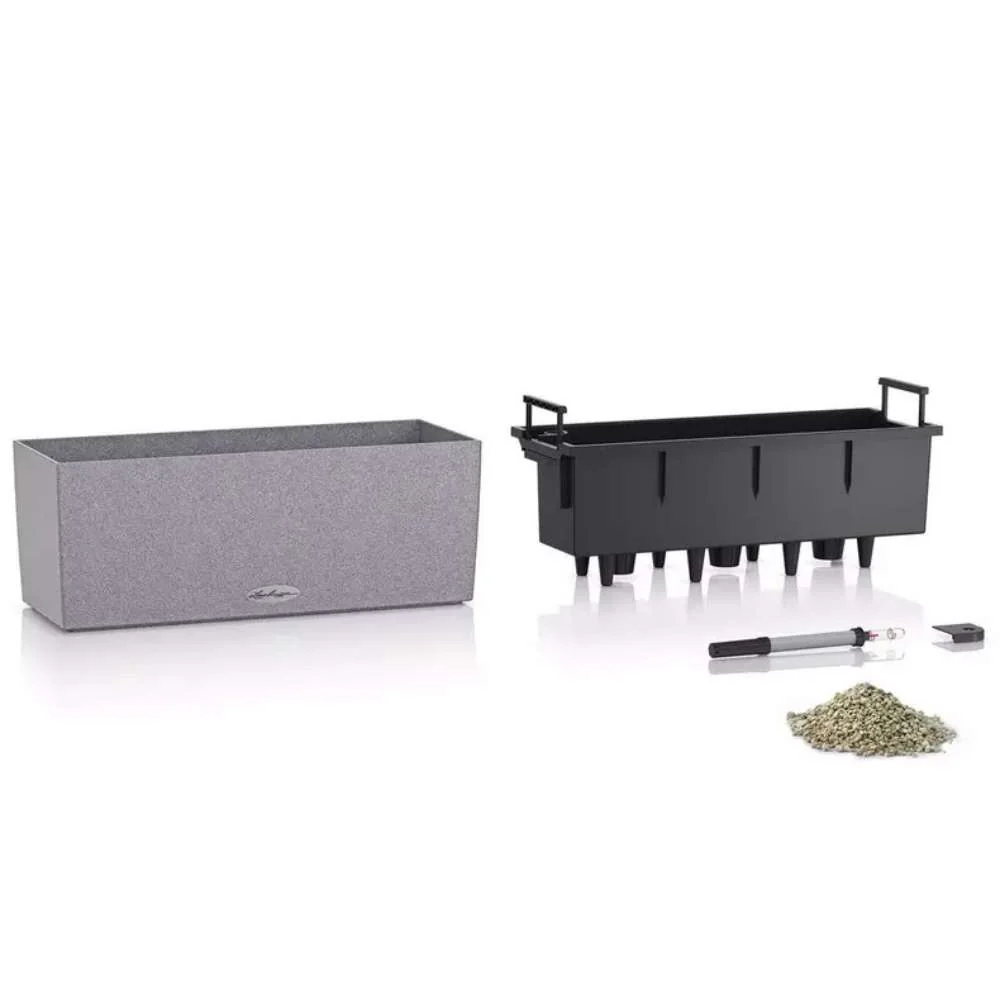 Ghiveci Auto-Irigant Lechuza Balconera Stone 50, 8 l, efect de piatra gri, sistem de autoirigare, insert detasabil, strat...