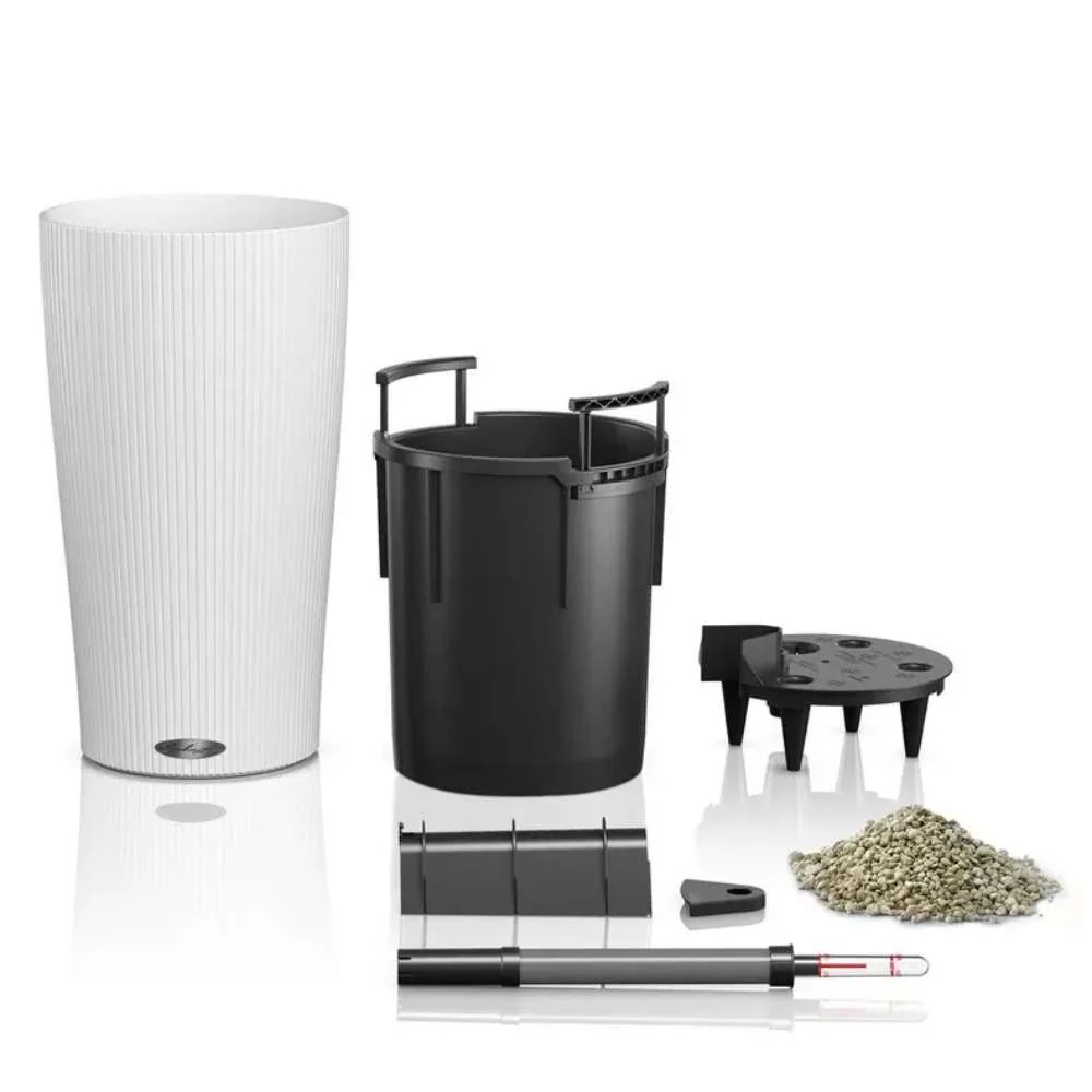 Ghiveci Auto-Irigant Lechuza Cilindro Color 23, 5.5 l, alb mat, sistem de autoirigare, insert detasabil, strat de drenaj