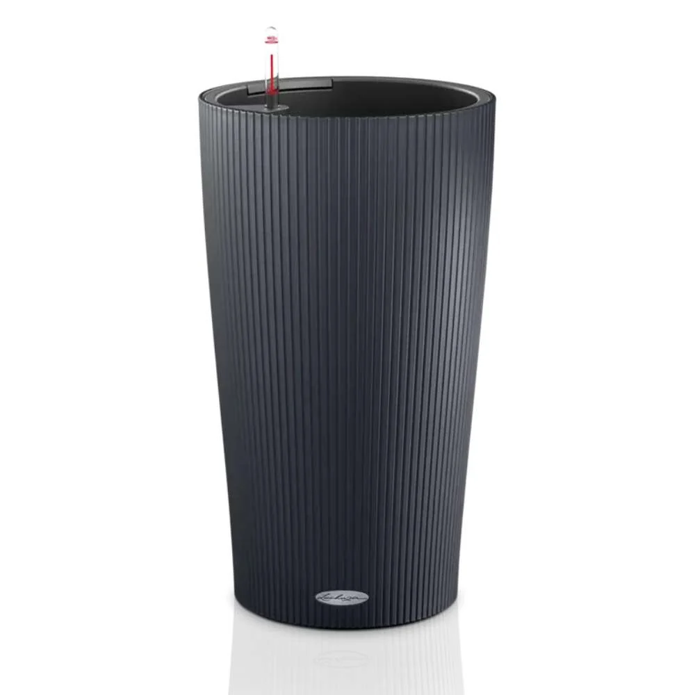 Ghiveci Auto-Irigant Lechuza Cilindro Color 23, 5.5 l, negru mat, sistem de autoirigare, insert detasabil, strat de drenaj