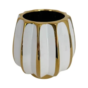 Ghiveci Din Ceramica Alb Cu Auriu