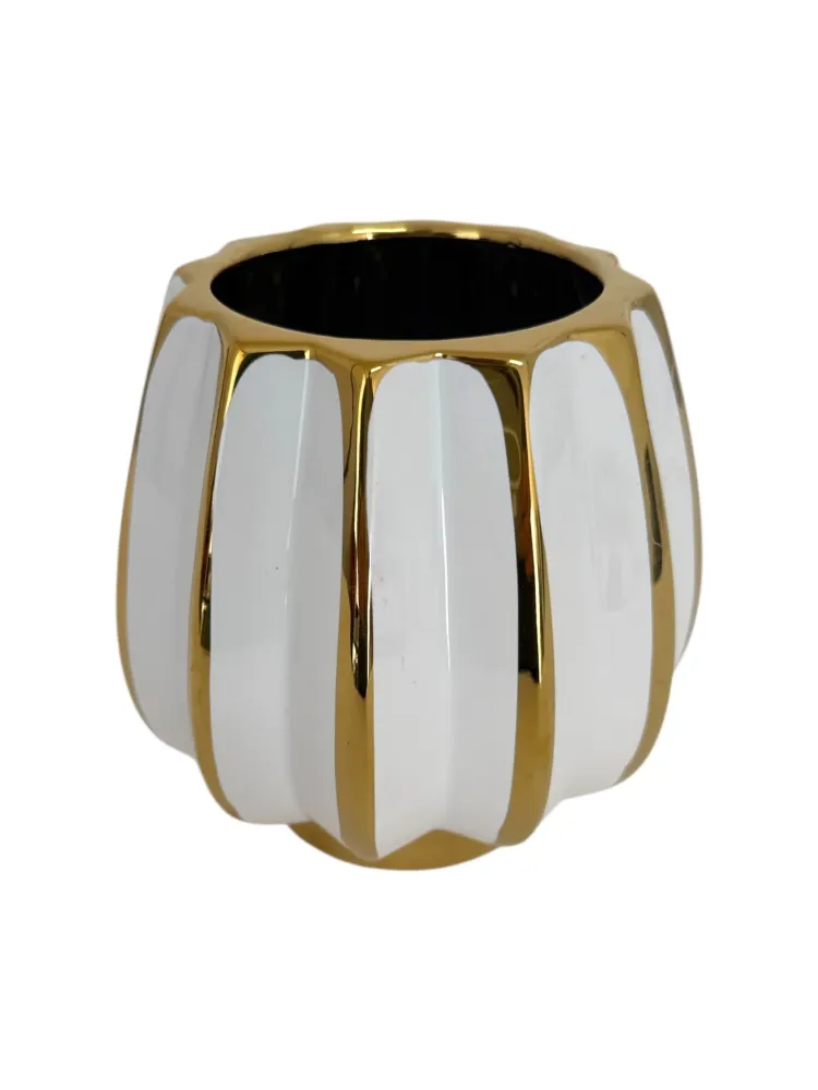 Ghiveci Din Ceramica Alb Cu Auriu