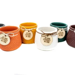 Ghiveci din ceramica Forma De Cilindru Cu Model Fagure Si Cu Snur 6/set