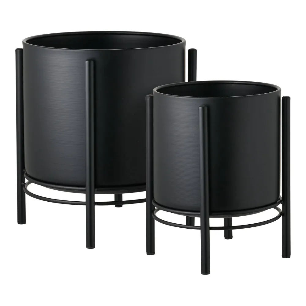 Ghiveci din otel negru, set de 2