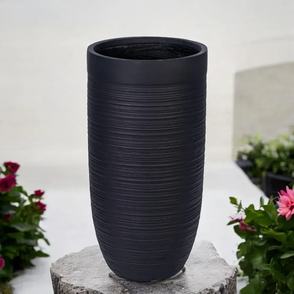 Ghiveci ecologic, Eco-friendly, Naimeed D6339, Mediu, din materiale minerale, Negru, 65x35x35cm