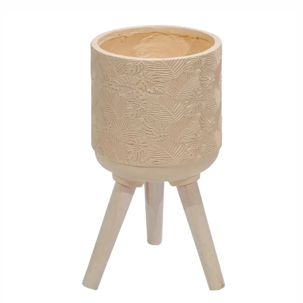 Ghiveci ecologic, Eco-friendly, Naimeed D6394 Mediu, din materiale minerale, Crem, 28x28x28cm