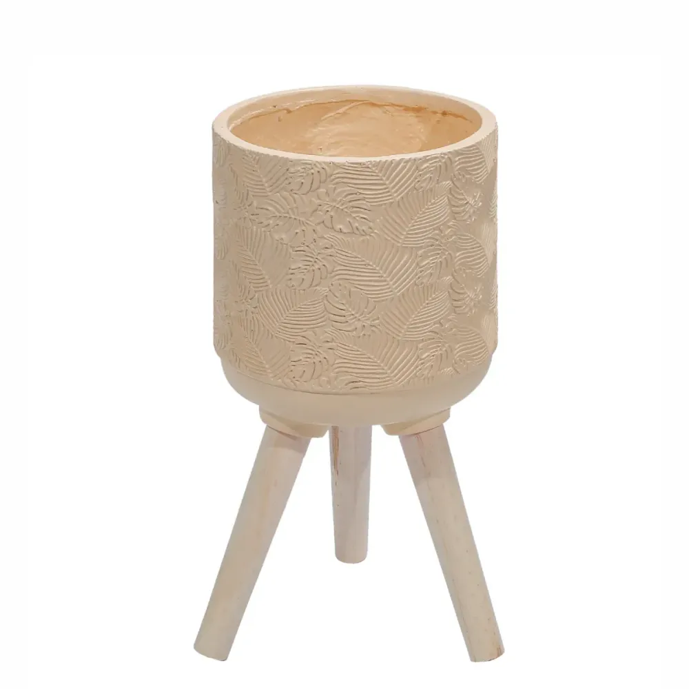 Ghiveci ecologic, Eco-friendly, Naimeed D6394, Mic, din materiale minerale, Crem, 25x21x21cm