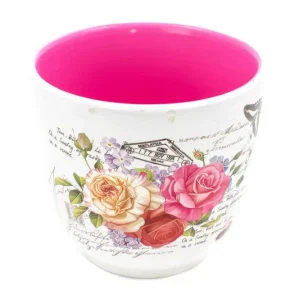Ghiveci flori Din Ceramica Cu Interiorul Colorat Roz