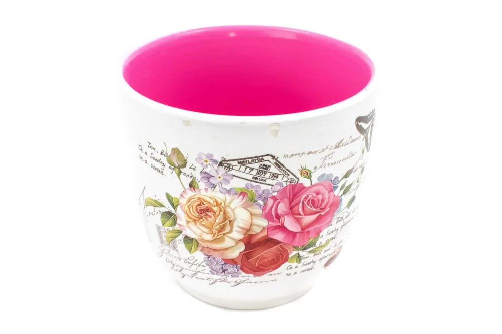 Ghiveci flori Din Ceramica Cu Interiorul Colorat Roz