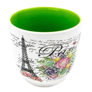 Ghiveci flori Din Ceramica Cu Interiorul Colorat Verde