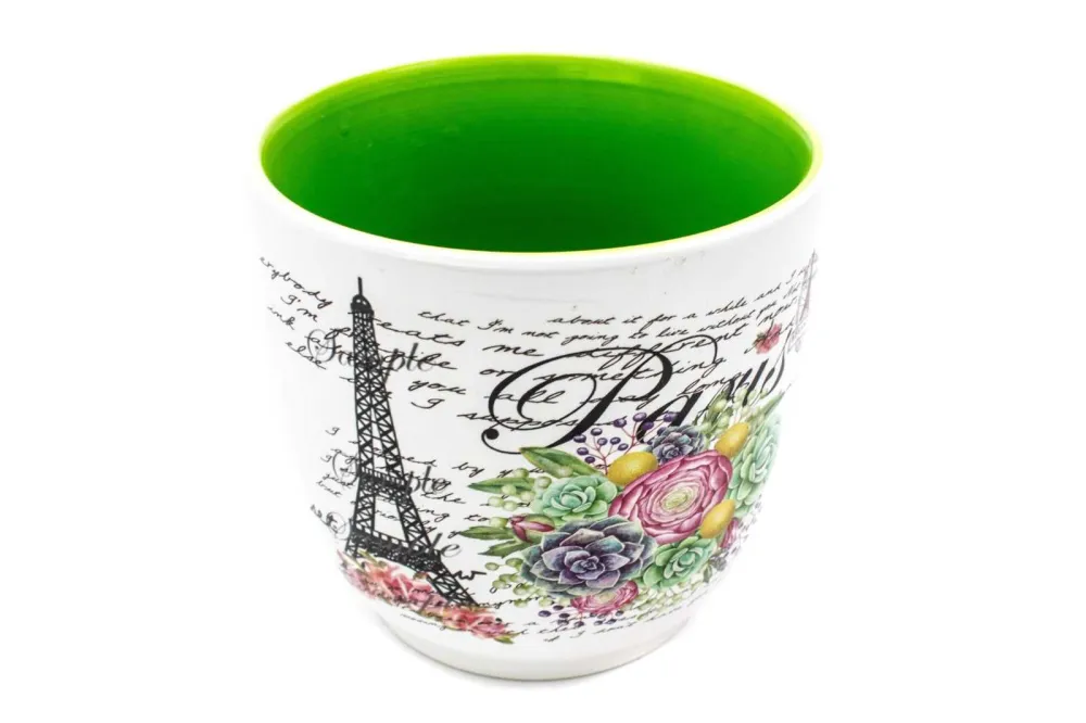 Ghiveci flori Din Ceramica Cu Interiorul Colorat Verde
